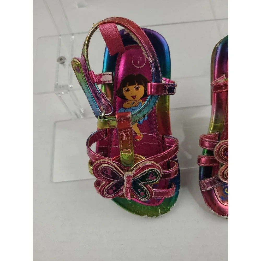 Vintage Dora The Explorer Toddler Girl Shoes Sandal Size‎ 7 Y2K Rainbow Strap - Picture 2 of 16